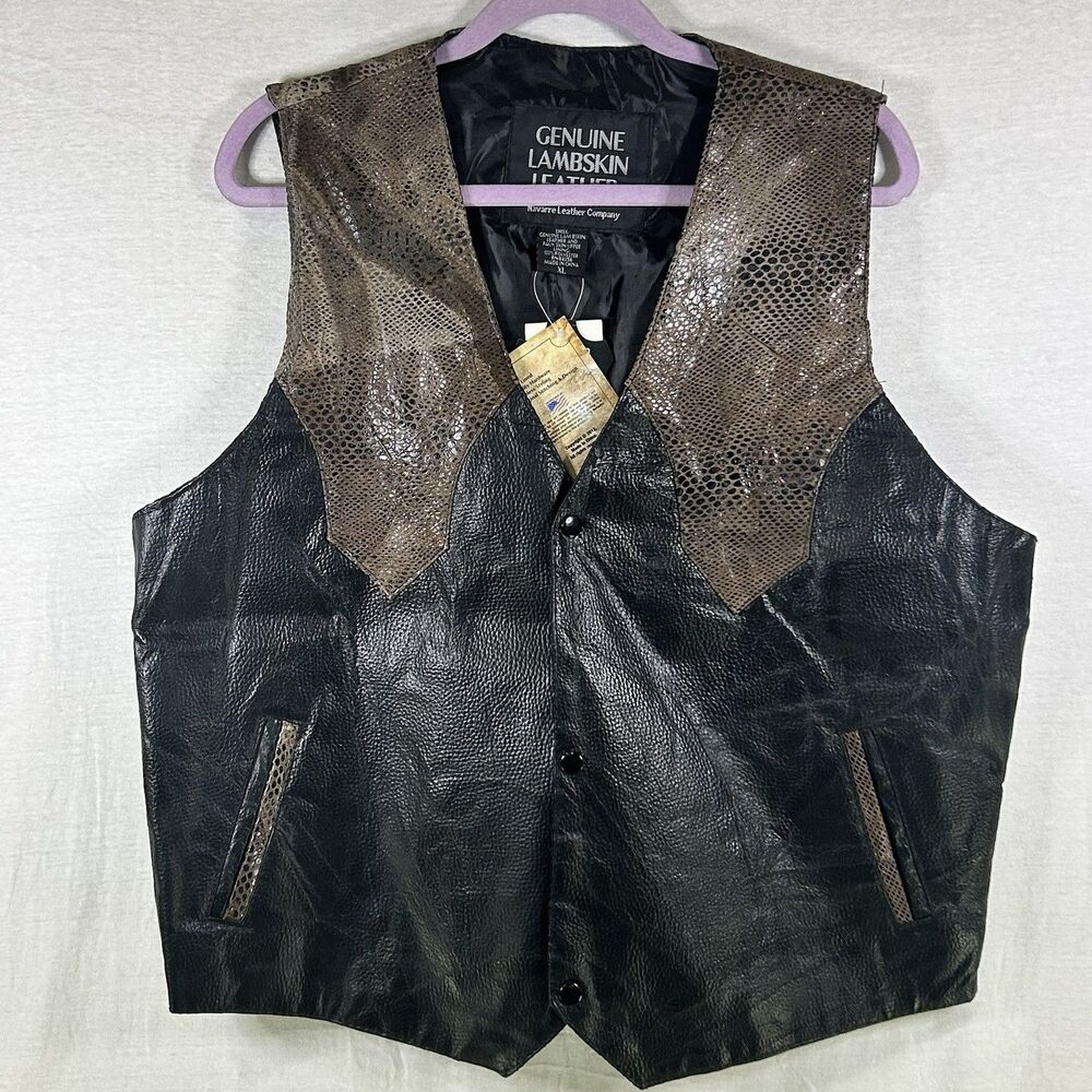 GIOVANNI NAVARRE Genuine Lambskin Leather Moto Vest Sz XL Brown Black